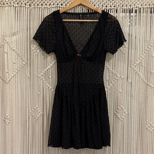 Motel Geni Mini Dress in Polka Black Flock